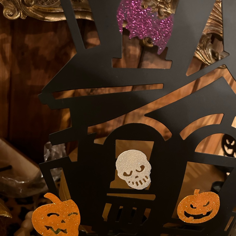 Halloween metal votive holder, haunted house, ghost? Black cat, jack o lantern - Picture 6 of 6